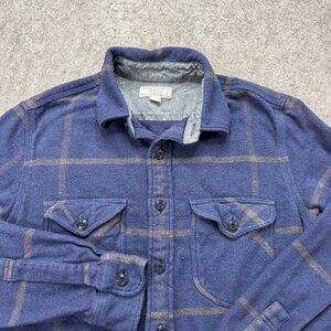 Wallace & Barnes Shirt Men S Blue Flannel Plaid Long Sleeve Button Up